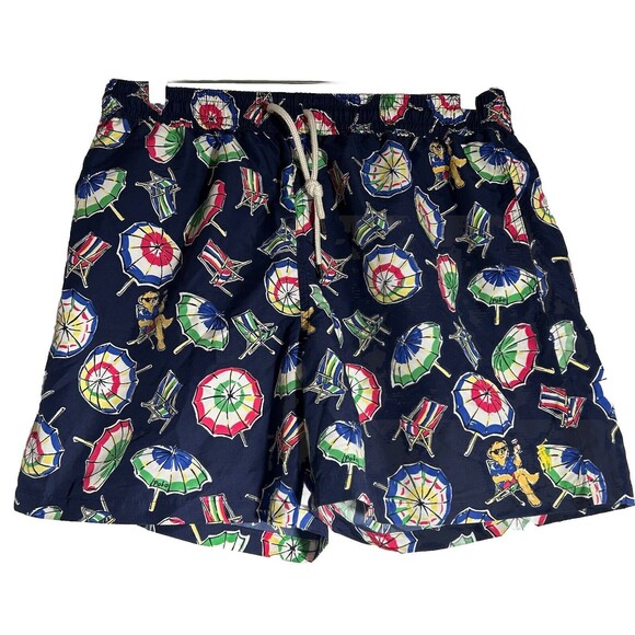 Polo Ralph Lauren Polo Bear Beach Umbrella Lined Swim Trunks Shorts Mens Size XL